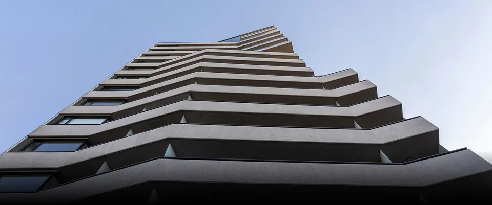 Fachada de DOME Green Soho en Av. Córdoba 4340, Palermo, desarrollo de Elbio Stoler y ADN Developers